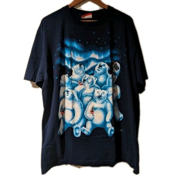 Coke Mens T Shirt XL Blue Vintage USA MADE Polar Bears Aurora Borealis - Picture 1 of 9